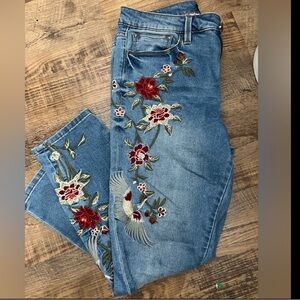 Embroidered jeans.